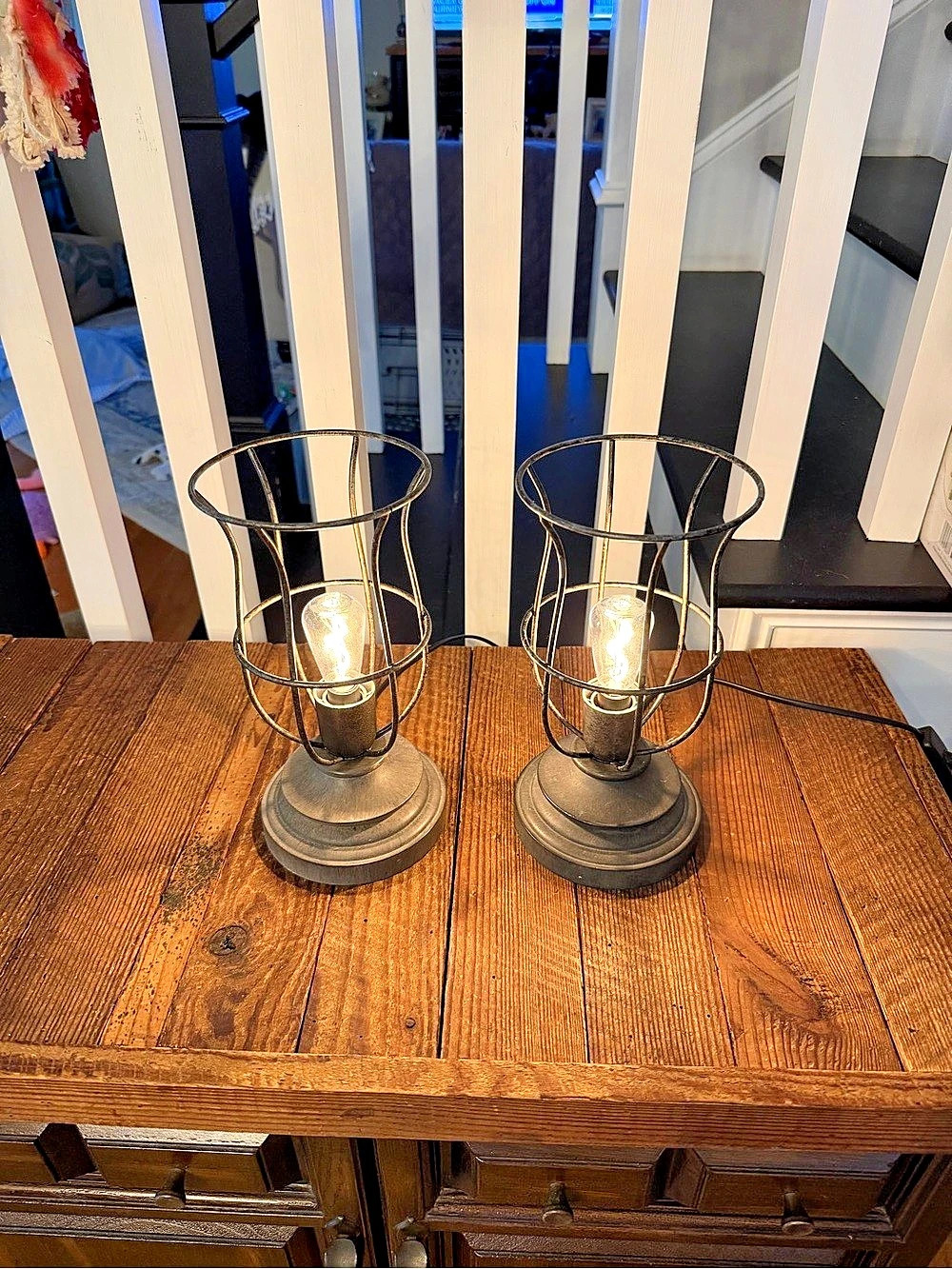 Pair of Industrial Pewter-tone Table Lamps